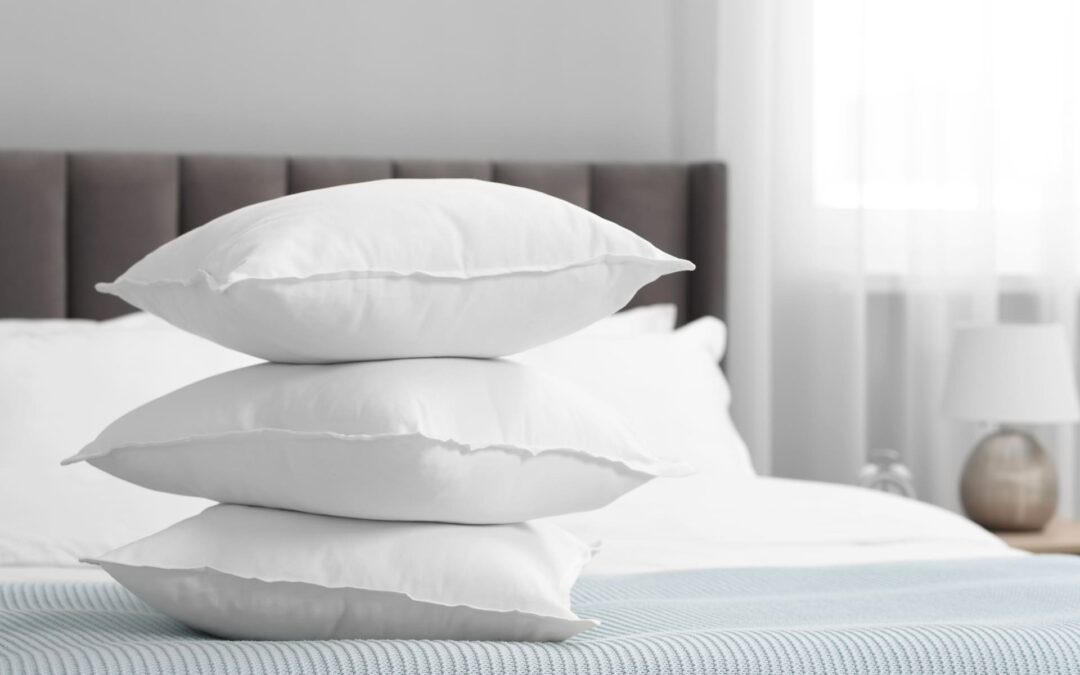 Pillows on a bed ready for washing and cleaning